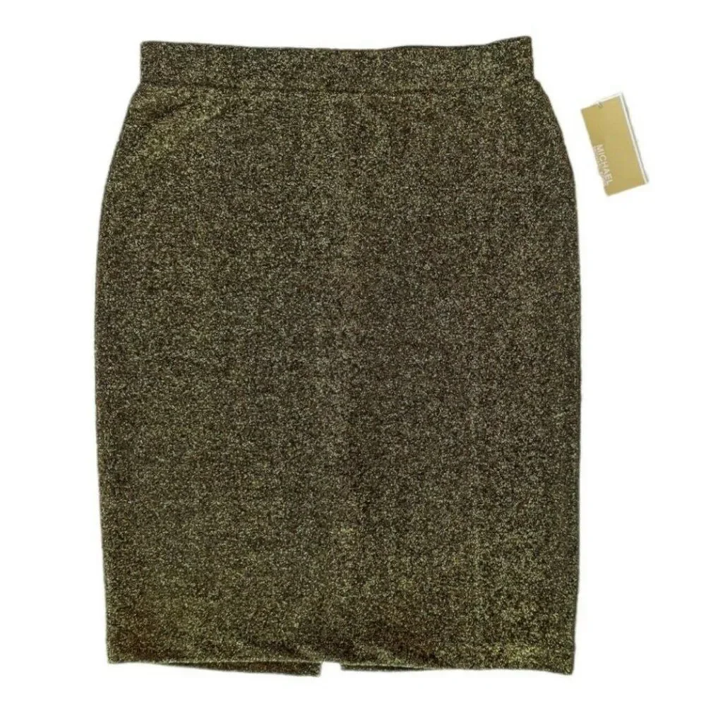 Michael Kors Black & Gold Ponte Stretch Pencil Skirt, Size Medium